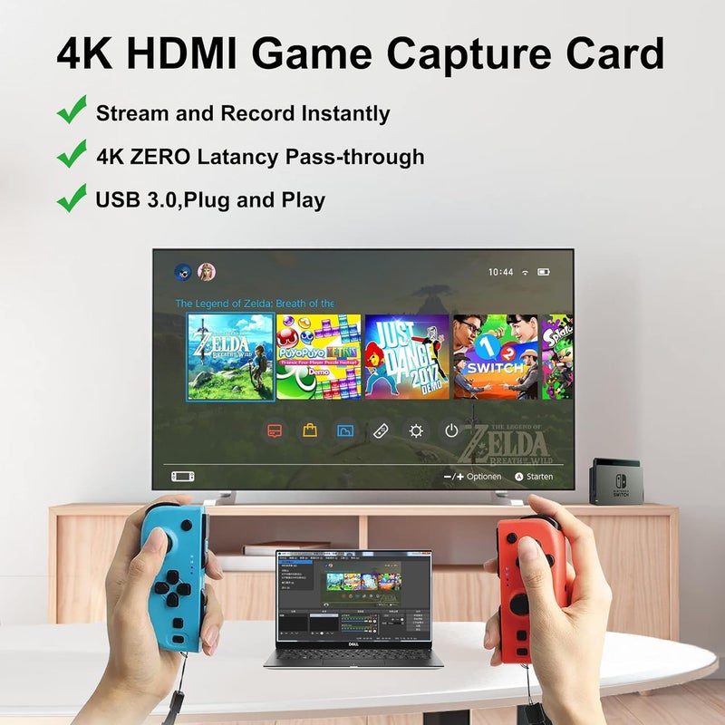 Dcyfol 4K HDMI Capture Card for Streaming, Full HD 1080P 60FPS USB Cam Link Game Audio Video Capture Card Nintendo Switch/PS5/3ds/Xbox/PS4 (Black) - Image 3